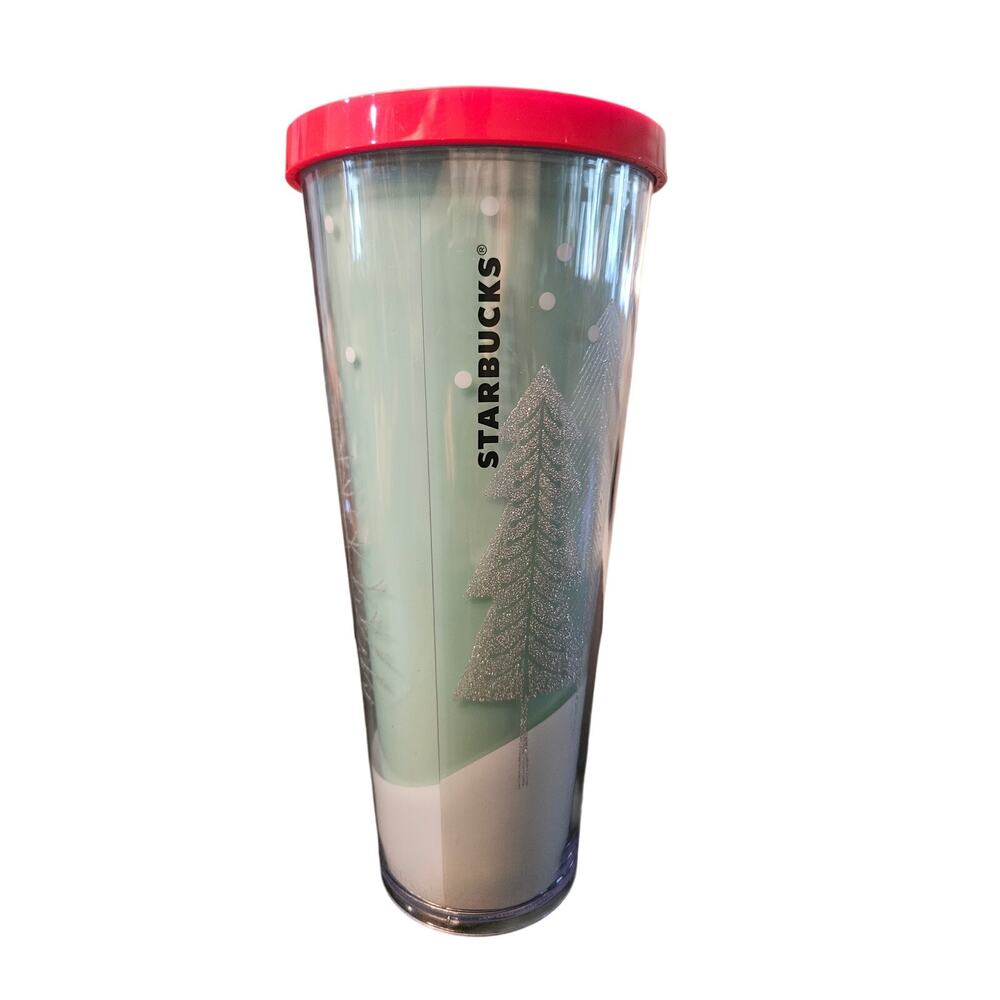 Starbucks 2018 Holiday Winter Wonderland Glitter Tree Cold Cup Tumbler 24oz